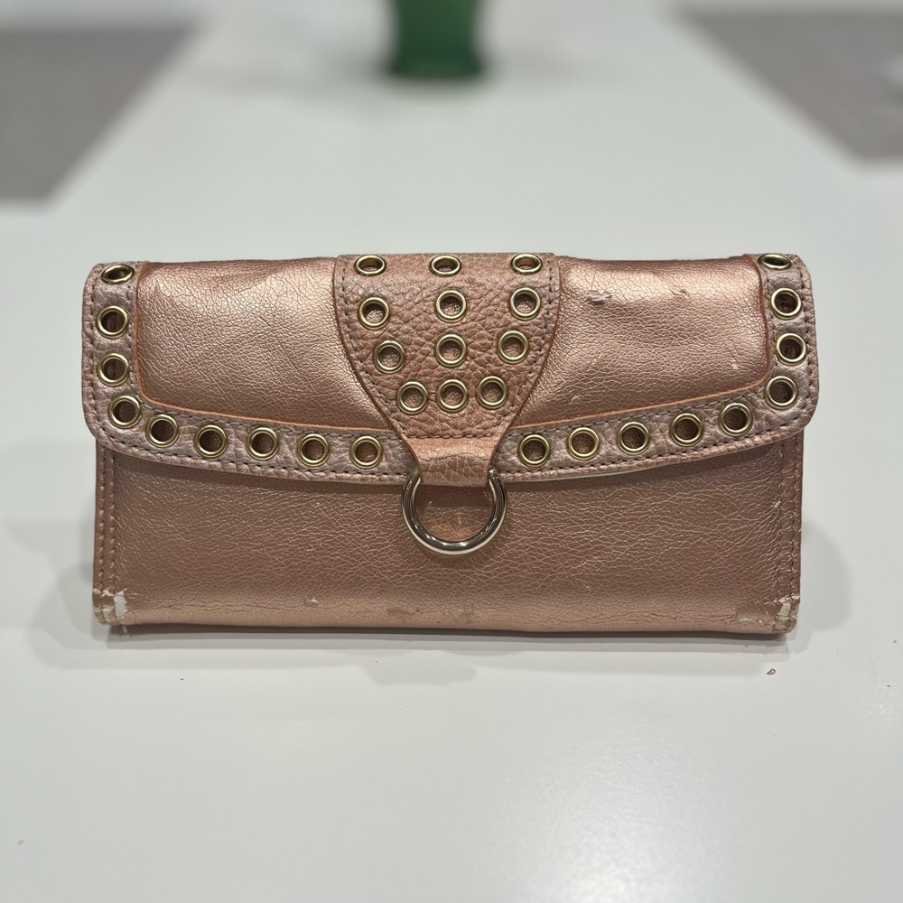 Mercer & Madison Blush Metallic Wallet Clutch with Gold Grommets